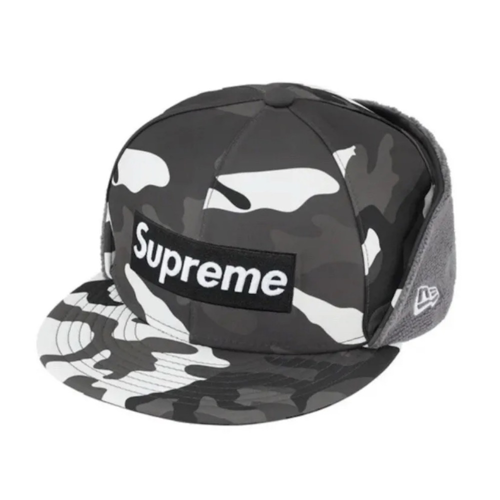 Supreme x New Era WINDSTOPPER Earflap Box Logo Cap Snow Camo Size 8